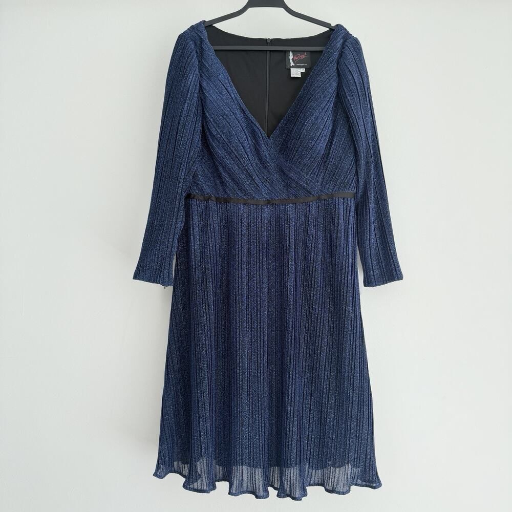 Mac Duggal Dress Size 18W Navy Blue Cocktail‎ Evening Sapphire Shimmer Faux Wrap